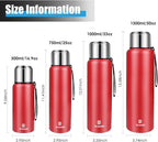 Insulated vacuum Thermo Bottle 500ml/16.9oz with cup Stainless steel coffee bottles for hot and cold drink water flask.(Red,500ml)