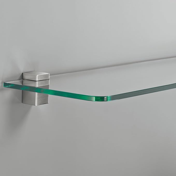 Glass Shelves - Tempered Safety Glass Shelves for Bathroom, Choose Over 20 Shelf Brackets and Multiple Shelf Sizes - Bloc Style - 23.6 x 5.9 in - Stainless Clip