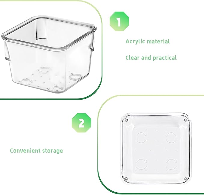 16 PCS Stackable Clear Drawer Organizers 3" x 3" x 2" Square Trays Small Makeup Vanity Storage Bins Clear Desk Drawer Organization Container Dividers for Office Bathroom Kitchen Utensil