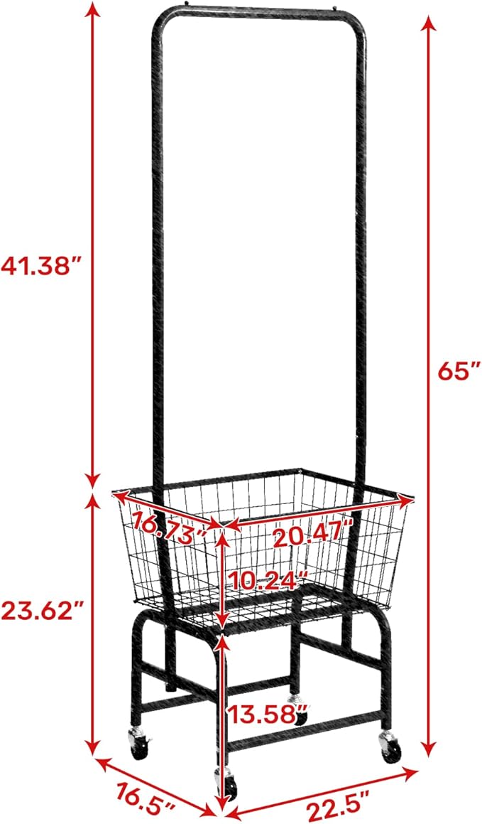 ALIMORDEN Laundry Cart with Clothes Rack, Rolling Laundry Butler with Wire Storage Rack，Navy Blue