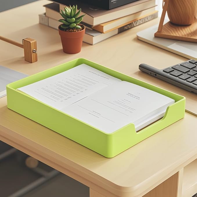 Letter-Size Tray, 2 PCS A4 Plastic Stackable Paper Tray, Desk Drawer Organizer for Office, School, Home Storage (2X Green)
