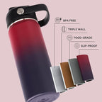24oz Insulated Stainless Steel Water Bottle, Wide Mouth Double Wall Vacuum, Silicone Straw, Sweat & Leak Proof, BPA Free Insulated Water Flask for Travel, Keep Cold 24h Hot 12h, Red