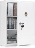 KYODOLED Wall Mount Locking Medicine Cabinet, Large Capacity First Aid Cabinet for Bathroom, Medicine Cabinet with Key, Secure Steel Lock Box for Medication, 15.75" H x 11.82" W x 4.72" D, White