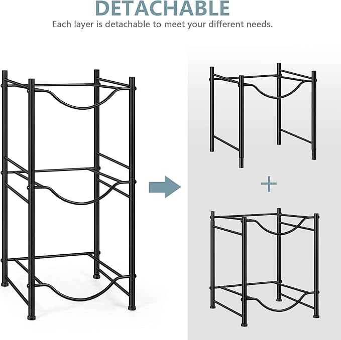 MOOACE 3-Tier Water Jug Rack, 5 Gallon Detachable Water Bottle Holder Organizer Storage Rack, Black