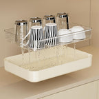 Countertop Coffee Station Organizer, 2 Tier Wine Glass Holder, Mug Shelf with Removable Drain Tray, Spice Rack for Kitchen, Bathroom Countertop Organizer, Cream White