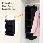 Lifewit 5 Tier Hanging Closet Organizer and Storage for Shelves, Foldable Clothes Shelf with 2 Sturdy Hooks, Sweater/Coat/Shoes Clothing Organization for Wardrobe, Dorm, Bedroom, Black