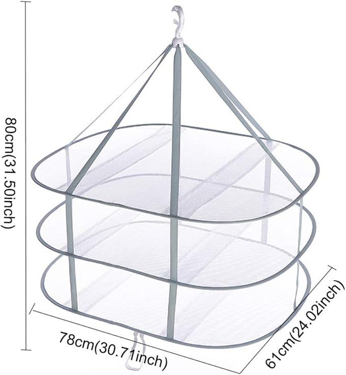 3 Tier Folding Drying Rack, 10Lb Capacity Space Saving Hanging Dryer with Fixing Band, Stackable Sweater Laundry Rack for Clothes, T-Shirt, Towels, Underwear, Indoor Outdoor Use, 31inch