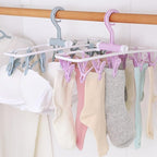 2 Pack Clothes Drying Rack, Laundry Drying Rack with 12 Clips, 360° Rotatable Hook Windproof Sock Hanger, Small Foldable Portable Hangers for Drying Bras Underwear Baby Clothes Gloves