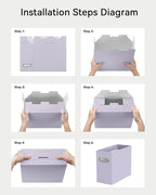 Oterri File Organizer Box, Portable Collapsible Cardboard File Folder Organizer with Handle for Letter Size Hanging Files, Document Storage Box for Home Office & Classroom (4 Packs, Purple)