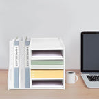 Desk Organizer for Office, 4 Tier Desktop Storage Cabinet File Holder with 2 Side Storage Cabinets, Storage Organizer Filing Case for Office Bedroom Home, L15.35*D12.2*H11.8in (White)