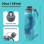 Greylock 20 oz Insulated Water Bottle with Straw Lid, Reusable Stainless Steel Sports Water Bottles with Foldable Handle, Leak Proof, Double-Wall Vacuum Insulation, 24 Hours Cold (Tides)