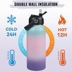 32oz Insulated Stainless Steel Water Bottle, Wide Mouth Double Wall Vacuum, Silicone Straw, Sweat & Leak Proof, BPA Free Insulated Water Flask for Travel, Keep Cold 24h Hot 12h, Pink