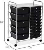 RELAX4LIFE 15 Drawer Rolling Storage Cart, Mobile Drawer Carts for Craft Art Supply Paper Salon, Utility Cart on Wheels for Classroom Teacher School Office, Rolling Cart with Drawers (Black)