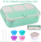 Bento Box Adult Lunch Box, Lunch Containers for Kids Girls Boys with 4 Compartments, Lunchable Food Container with Utensils, Sauce Jar, Muffin Liners, 40 Oz/5 Cup, Seafoam Green