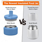 13.5oz Kids Jar for Hot Food, Insulated Vacuum Food Jar with Buckle Lid, Stainless Steel Wide Mouth Leak Proof Insulated Lunch Container for School Picnic Travel, Sky Blue