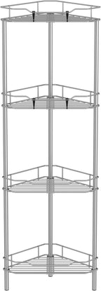 4 Tier Floor Standing Corner Shower Caddy Organizer Shelf with Hooks, Bathroom Shelves Stand Rack, Gray