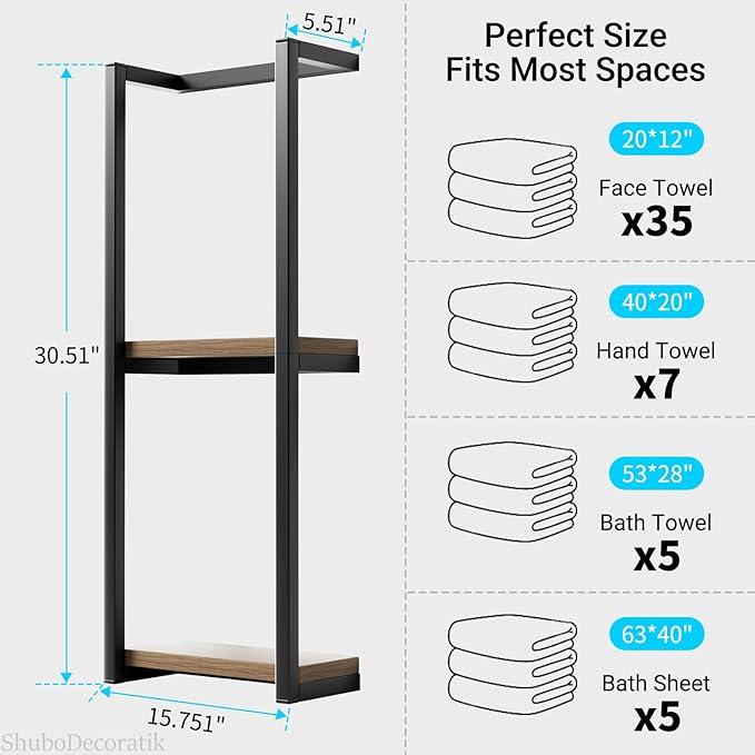 Towel Racks for Bathroom, 2 Tier Wall-Mounted Towel Rack, Home Decor Shelf, Space-Saving Organizer Rack for Household, Bathroom, and Bedroom