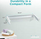 Ivation Retractable Wall Mounted Clothes Drying Rack, 40" Foldable Laundry Drying Rack for Clothing | Collapsible Space-Saving Design & 5 Rods | Easy Installation with Hardware & Wall Template (White)