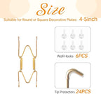Bilillo 6 Pack Plate Hangers for The Wall, Suitable for 4-5 inch Art Plate, Stainless Steel Invisible Heavy Duty Wire Plate Holder with Wall Hooks, Plate Hangers for Displaying Plates, Platter, Dish