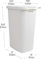 Mind Reader Slim Laundry Hamper with Lid, 60L Tall Clothes Basket, Narrow Tapered Design for Bathrooms, Closets and Laundry Rooms, Plastic, White