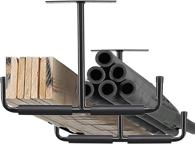 HOME RIGHT Overhead Garage Storage Rack, 16.5 Inch Heavy Duty Ceiling Double Storage Hooks Utility Hanger for Hanging Lumber Ladder Tool Bike & Other Bulky Items (4 Pack, Black)