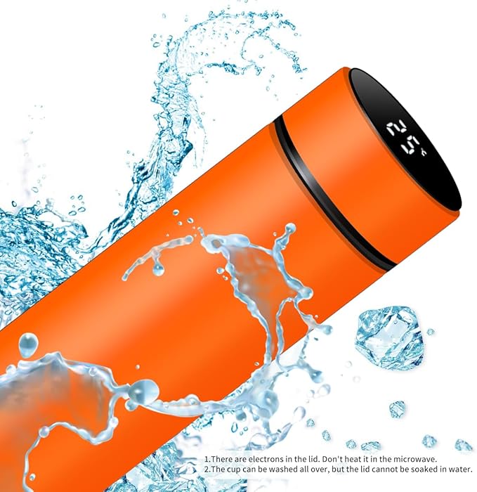 Smart Water Bottle Stainless Steel Vacuum Flask,Travel Mug with Smart LCD Touch Screen, Keep Hot Or Cold, Car Portable Travel Tea Coffee Vacuum Thermo Cup,Insulated Water Bottle (Orange)