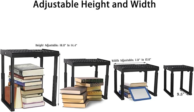 Locker Shelf for School Locker Adjustable Height and Width, Locker Organizer Shelf Stackable Locker Tools for Gym Lockers, Office, Back to School Essentials, Black