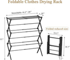 Drying Rack Clothing, 3-Tier Clothes Drying Rack Foldable Use for Indoor & Outdoor Antirust Laundry Drying Rack Collapsible Black 28" L x 35" H x 10" W