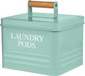 Calindiana Modern Farmhouse Metal Laundry Pods Holder Container with Lid for Laundry Room Decor and Accessories and Space Saving Organization and Storage, Holds 81 Laundry Pods, Mint