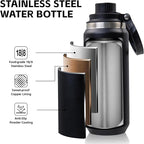 Greylock 20 oz Insulated Water Bottle with Straw Lid, Reusable Stainless Steel Sports Water Bottles with Foldable Handle, Leak Proof, Double-Wall Vacuum Insulation, 24 Hours Cold (Black)