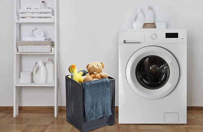 42L Collapsible Plastic Laundry Baskets,Foldable Laundry Hamper,Pack of 2 (Grey)
