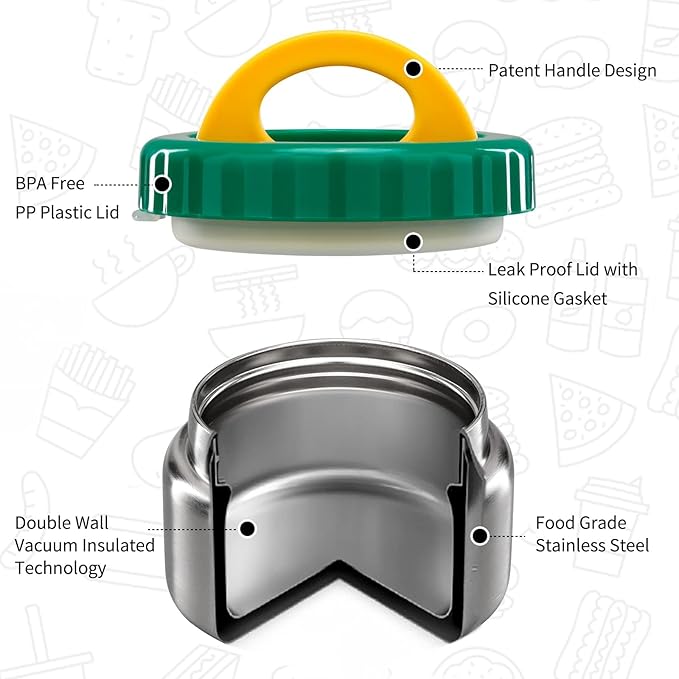 MAISON HUIS 8oz Soup Thermo Wide Mouth Vacuum Insulated Thermo Jar, Leak Proof Stainless Steel Food Container for Hot&Cold Food Kids Lunch Soup for School Travel (Green)