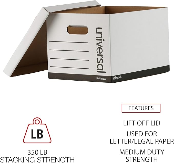Universal Basic-Duty Economy Record Storage Boxes, 10 Pack, Letter/Legal Files, 12" x 15" x 10", White,