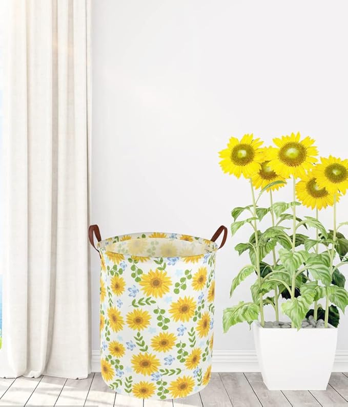 Essme Baby Girls Laundry Hamper, Baby Storage Basket for Girls Sunflower Bedroom Decor, Nursery Hamper,Yellow Hamper，Gift Baskets,Home Organizer(Sunflower)
