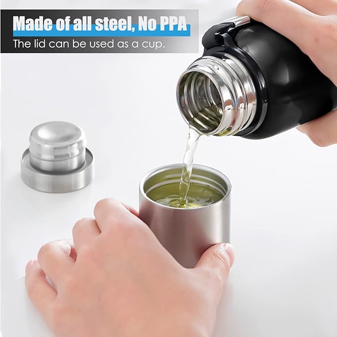 Insulated vacuum Thermo Bottle 1500ml/50.7oz with cup Stainless steel coffee bottles for hot and cold drink water flask.(Black,1500ml)