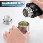 Insulated vacuum Thermo Bottle 1500ml/50.7oz with cup Stainless steel coffee bottles for hot and cold drink water flask.(Black,1500ml)