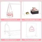 Kids Clothing Rack, Small Clothes Shelf with Metal Storage Shelf, Kids Dress Up Storage Rack, (White)