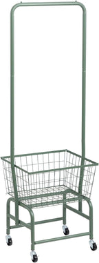 ALIMORDEN Laundry Cart with Clothes Rack, Rolling Laundry Butler with Wire Storage Rack，Green