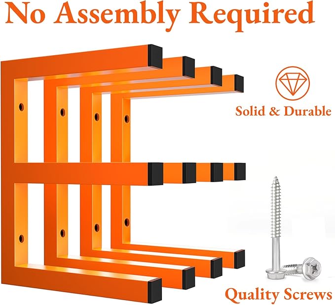 Lumber Storage Rack Wall Mounted, 6-Level Holds Up 1200 Lbs Heavy Duty Wood Organizer, Metal Shelf for Shed, Workshop, Garage - 4pack, Orange