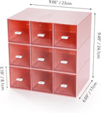 Desktop Drawers, Desk Organizer with 9 Drawers, Stackable Plastic Storage Box for Home Collection, Cosmetics, Jewelry, Office Supplies (3 Tiers, Pink)