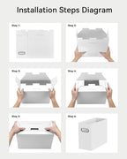 Oterri File Organizer Box, Portable Collapsible Cardboard File Folder Organizer with Handle for Letter Size Hanging Files, Document Storage Box for Home Office & Classroom (8 Packs, White)