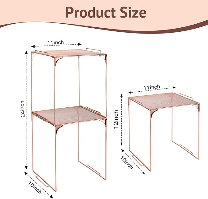 Locker Organizer Shelf Stackable Extra Locker Shelf for School Locker Organizer Storage Cabinet Accessories Suitable for School, Office, and Home use (1, Rose Gold)