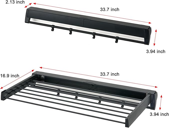 Wall Mounted Drying Rack, Aluminum Collapsible, 88 lbs Capacity, Foldable Laundry Rack for Drying Clothes (Black)