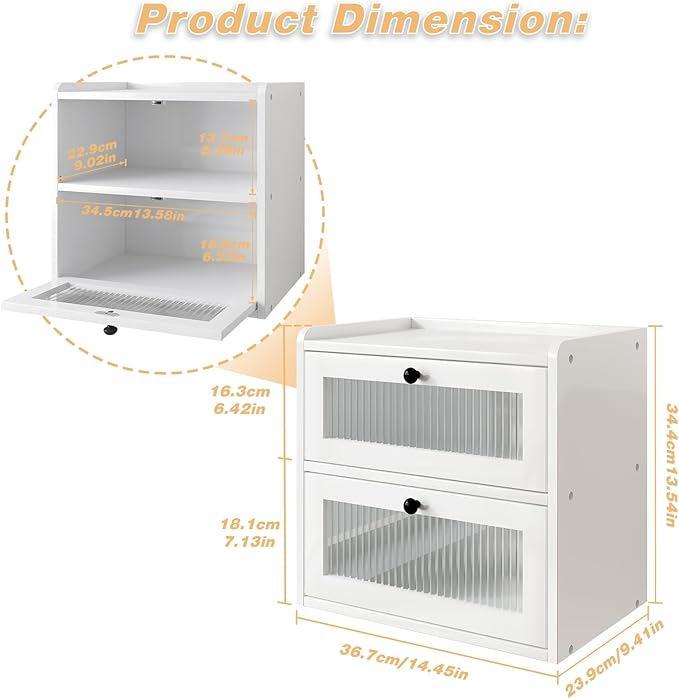 Double Layer Large Bread Box for Kitchen Counter, Wooden Corner Bread Storage Container with Acrylic Window, White