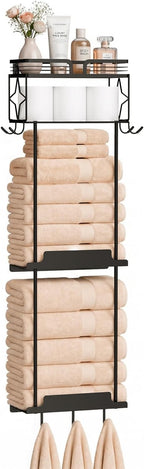 Towel Racks for Bathroom 39.9 Inch Wall Mounted Towel Rack with Shelf, Bathroom Towel Storage Holds 6 Large Rolled Towels, Metal Wall Towel Rack, Black