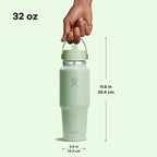 Hydro Flask Travel Water Bottle - Insulated Stainless Steel - Wide Straw Lid, Non Spill, Leakproof in 32 Oz Aloe Green