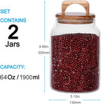SAIOOL Canister Set of 2, Glass Kitchen Canisters with Airtight Acacia Lid, Tall Clear Airtight Food Storage Jar, Kitchen Pantry Storage Container for Noodles Flour Cereal Coffee