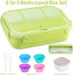 Bento Box Adult Lunch Box, Lunch Containers for Kids Girls Boys with 4 Compartments, Lunchable Food Container with Utensils, Sauce Jar, Muffin Liners, 40 Oz/5 Cup, Bright Green
