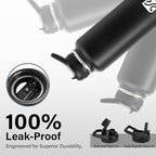 40 oz Insulated Water Bottle | Thickened Stainless Steel Vacuum Metal | Portable Sports Water Jug for Gym and Hiking with Straw, Carrier Bag, Handle Strap | BPA-Free 40 oz, Black
