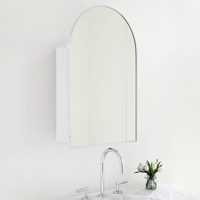 TEHOME 20 x 30'' Polished Nickel Arched Bathroom Medicine Cabinet with Mirror Recessed and Surface Mounted Medicine Cabinet Mirror